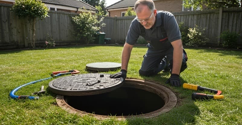 title V inspection; inspector removed tank cover and is looking at chamber inside