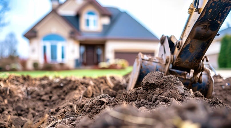 excavation of yard for building a new detached garage structure