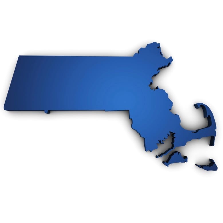 map outline of Massachusetts in blue