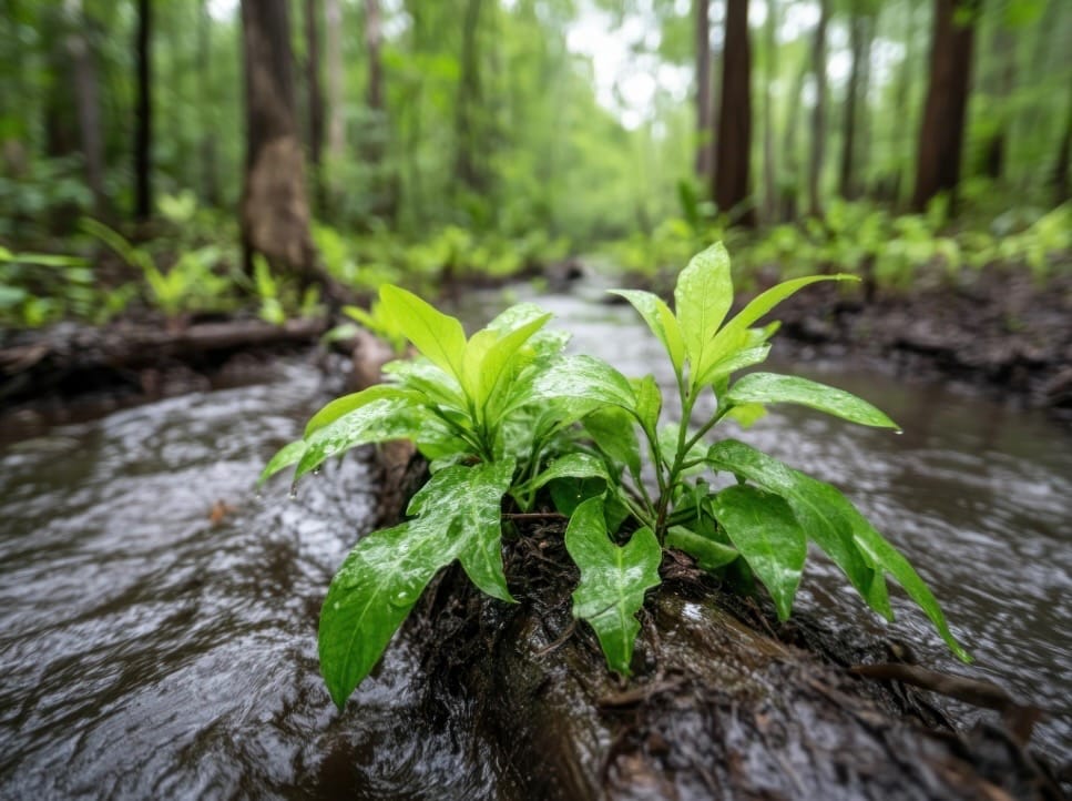 plant in the middle of storm water going downhill