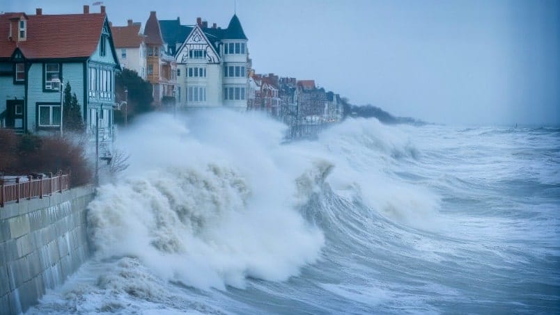 Seawall during ocean storm