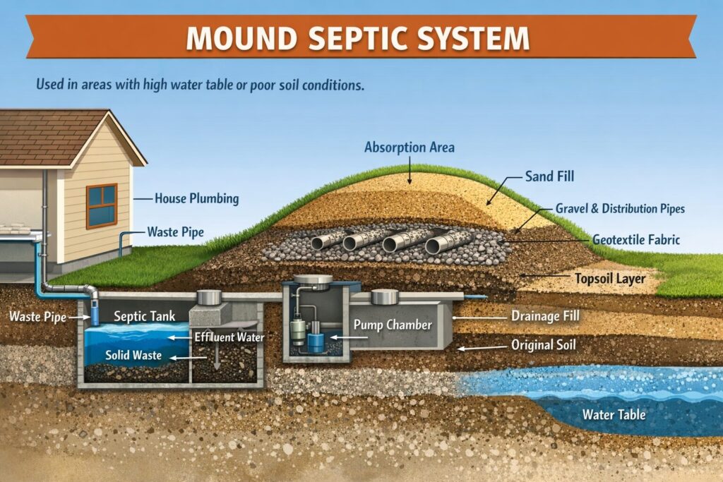 depiction of a mound septic system