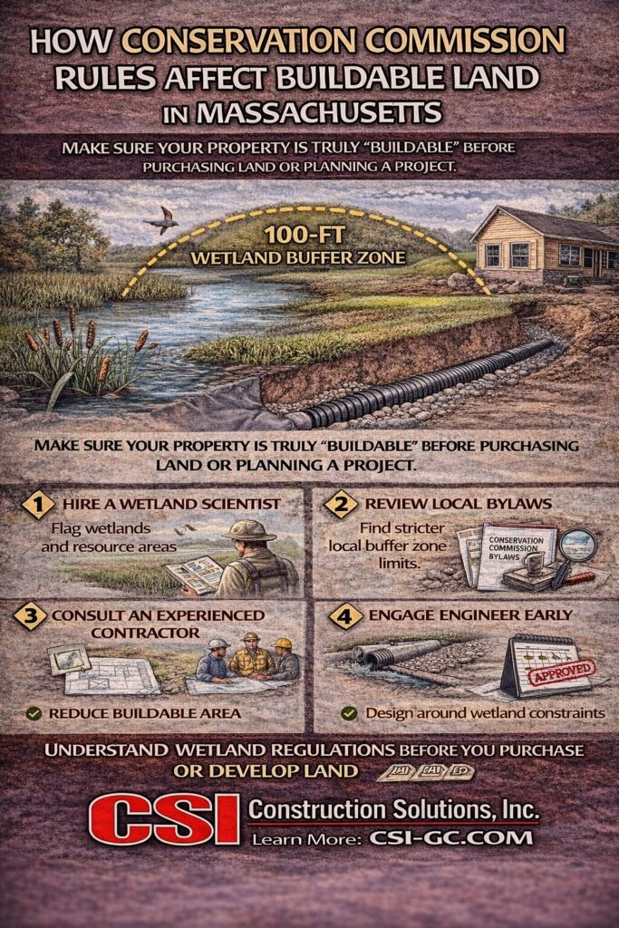 conservation commission infographic showing structure, waterway and 100ft buffer zone